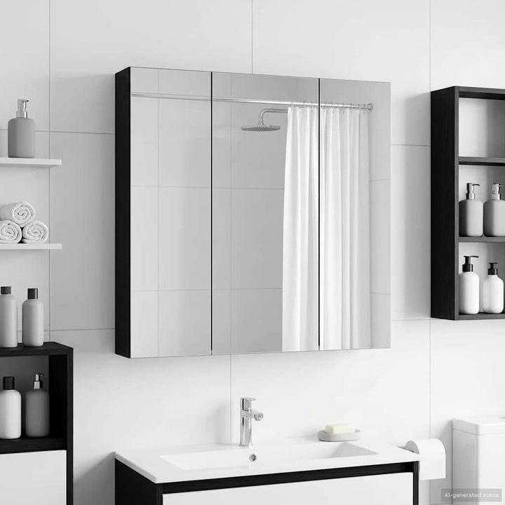 Badeværelsesspejlskab Sort eg 70 x 14,5 x 70 cm Konstrueret træ