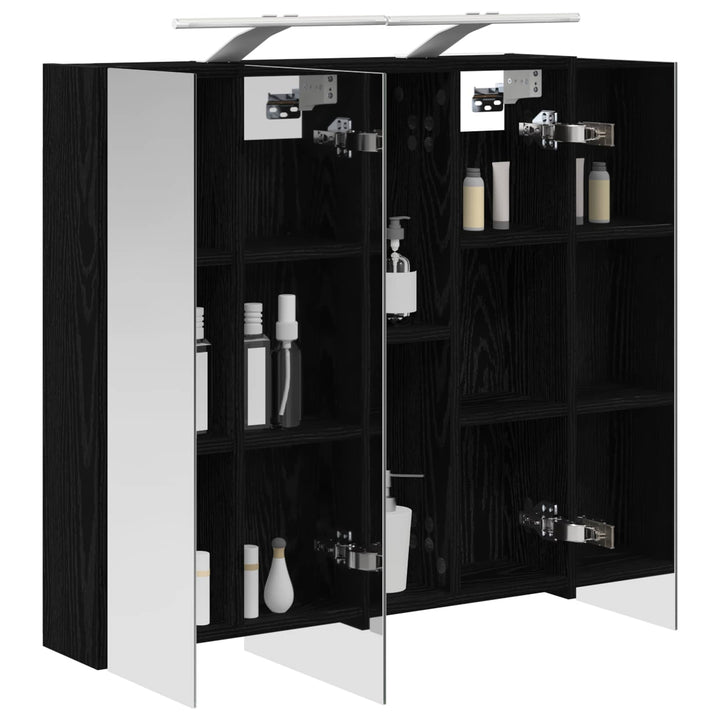 Badeværelsesspejlskab Sort eg 70 x 14,5 x 70 cm Konstrueret træ