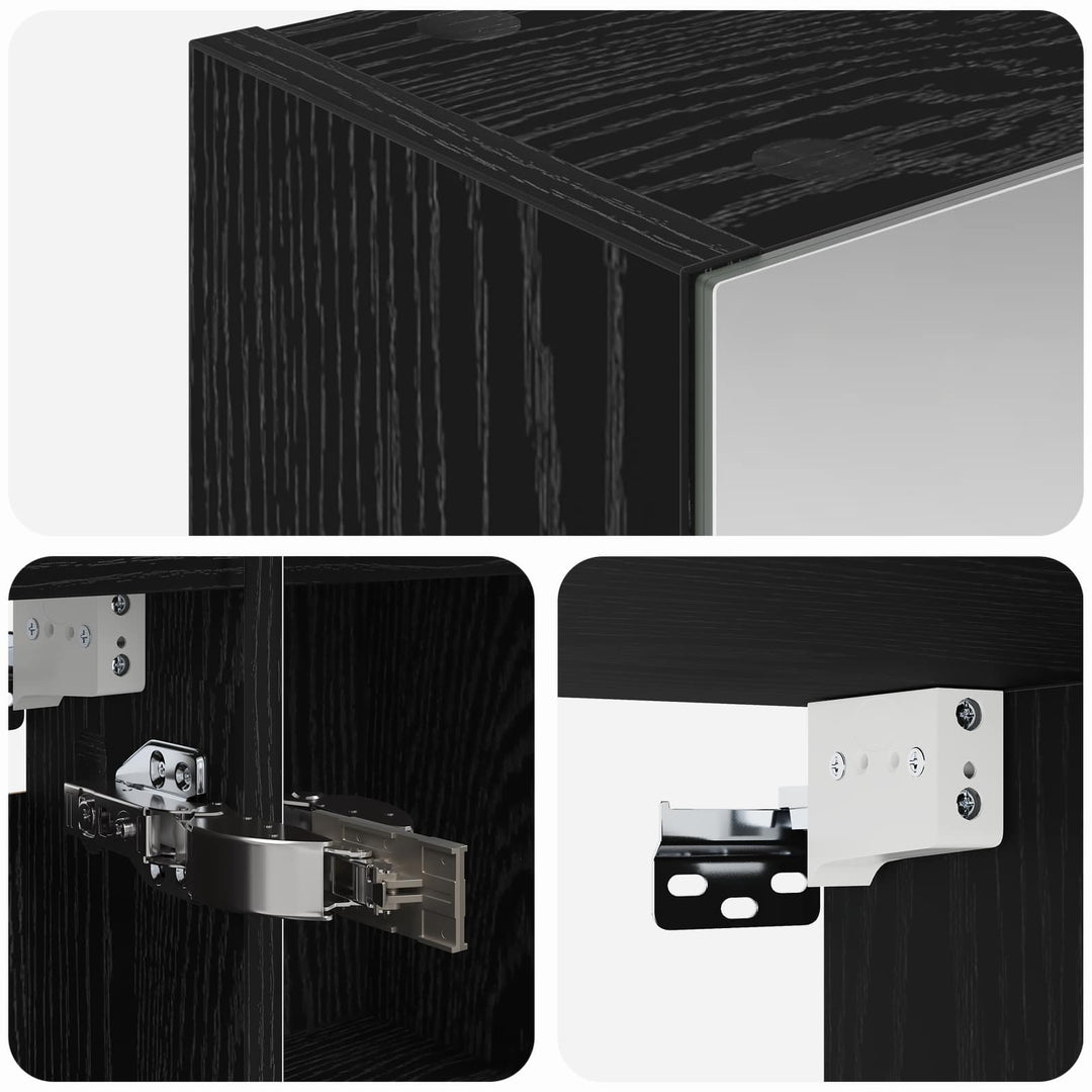 Badeværelsesspejlskab Sort eg 80 x 14.5 x 70 cm Konstrueret træ
