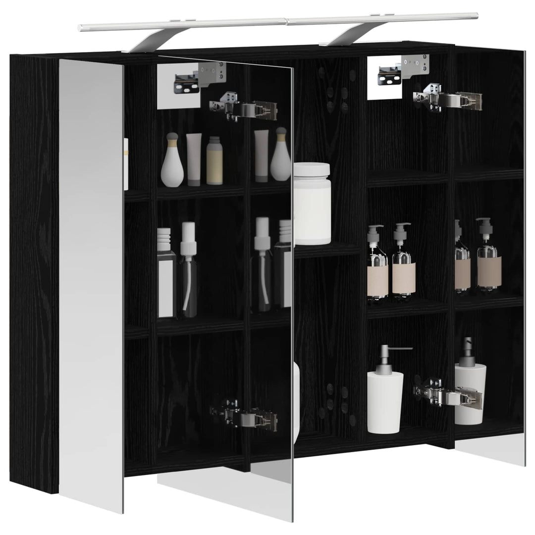 Badeværelsesspejlskab Sort eg 80 x 14.5 x 70 cm Konstrueret træ