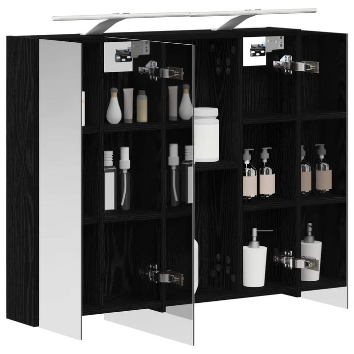 Badeværelsesspejlskab Sort eg 80 x 14.5 x 70 cm Konstrueret træ
