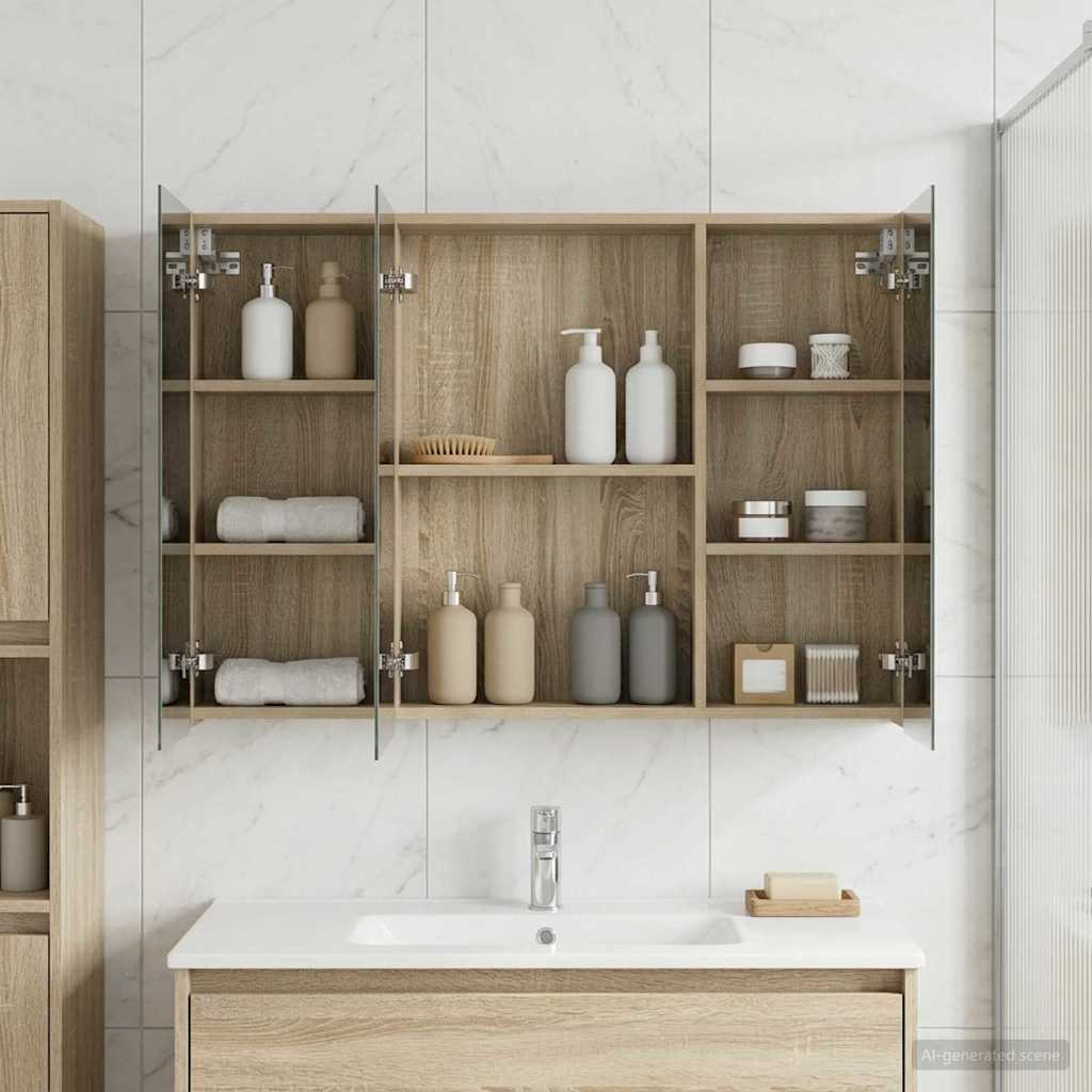 Badeværelsesspejlskab med hylde Sonoma eg 100 x 14,5 x 70 cm