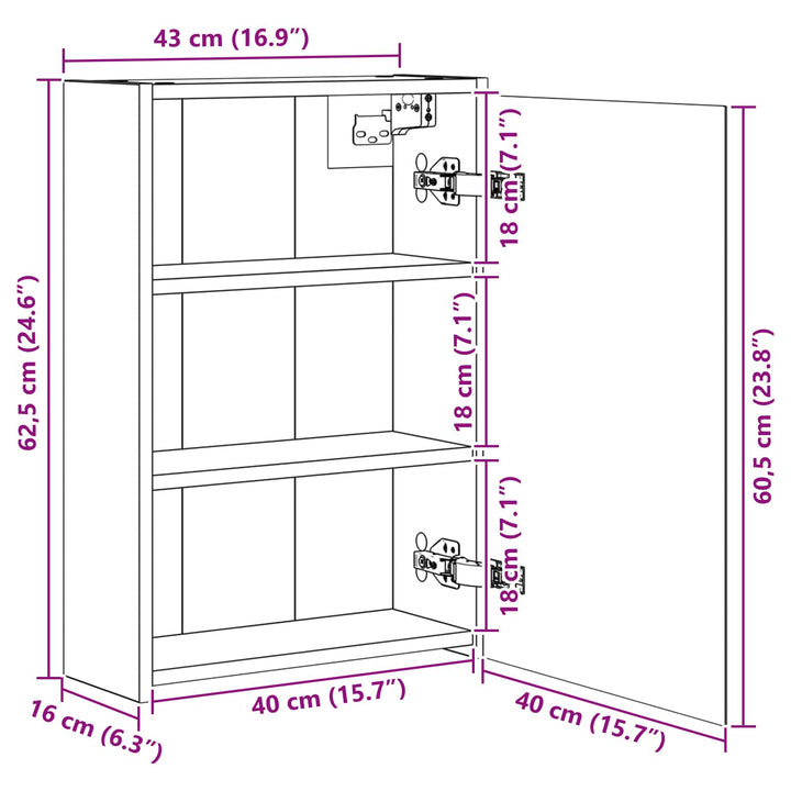 Badeværelsesspejlskab med hylde Sonoma eg 43 x 16 x 62.5 cm
