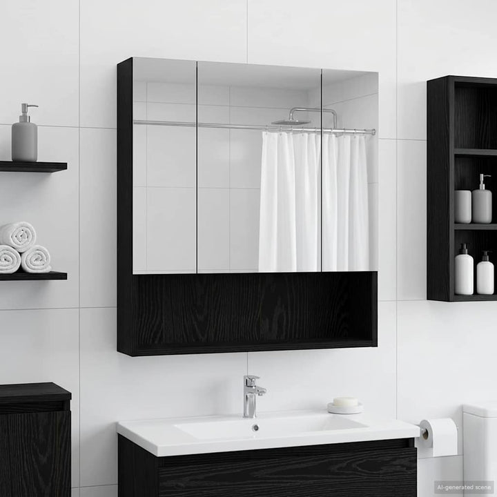 Badeværelsesspejlskab Sort eg 60 x 14.5 x 70 cm Konstrueret træ