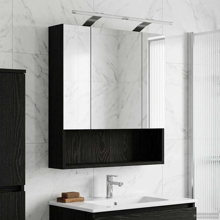 Badeværelsesspejlskab Sort eg 60 x 14.5 x 70 cm Konstrueret træ
