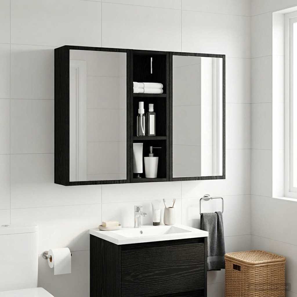 Badeværelsesvægskab Sort Eg 20 x 16 x 62,5 cm Konstrueret træ