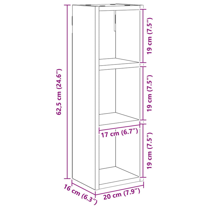 Badeværelsesvægskab Sort Eg 20 x 16 x 62,5 cm Konstrueret træ
