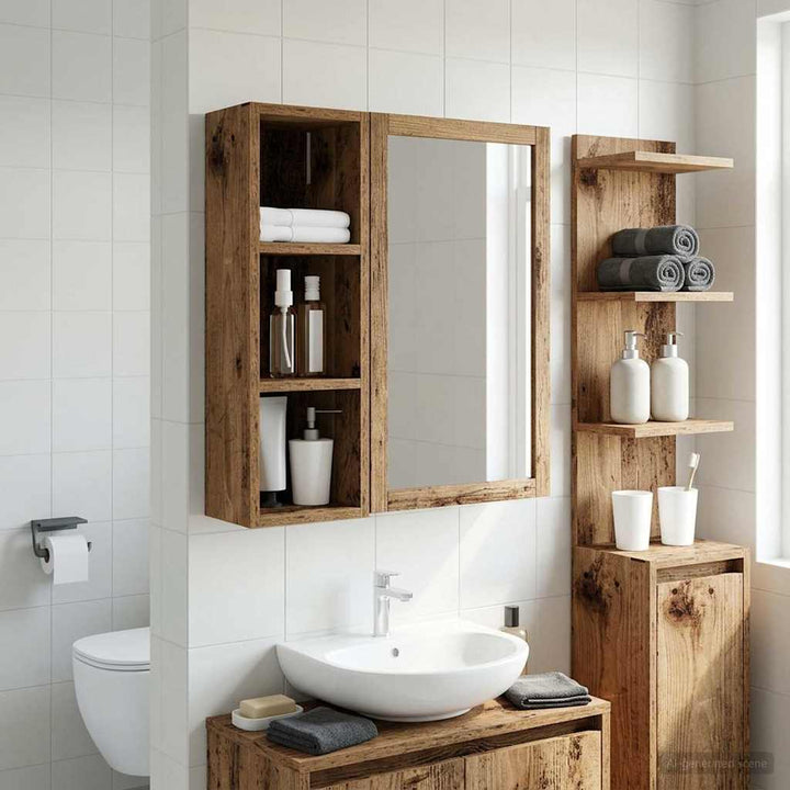 Badeværelsesvægskab med hylde Gammelt træ 20 x 16 x 62,5 cm