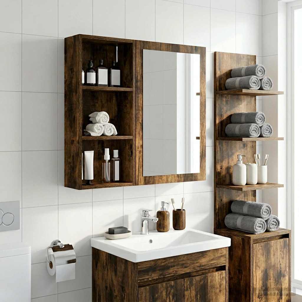 Badeværelsesvægskab Røget Eg 30 x 14 x 70 cm Konstrueret træ