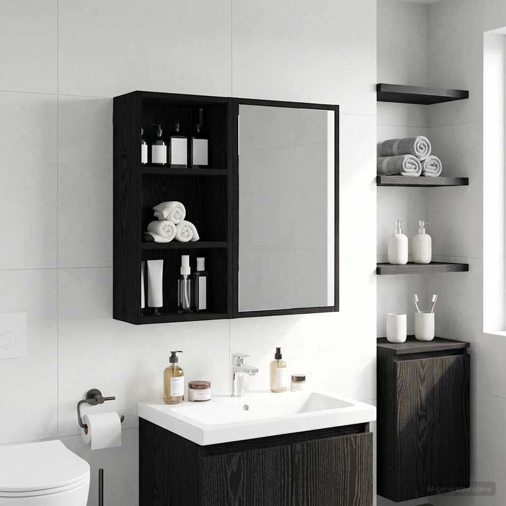 Badeværelsesvægskab Sort Eg 30 x 16 x 62,5 cm Konstrueret træ