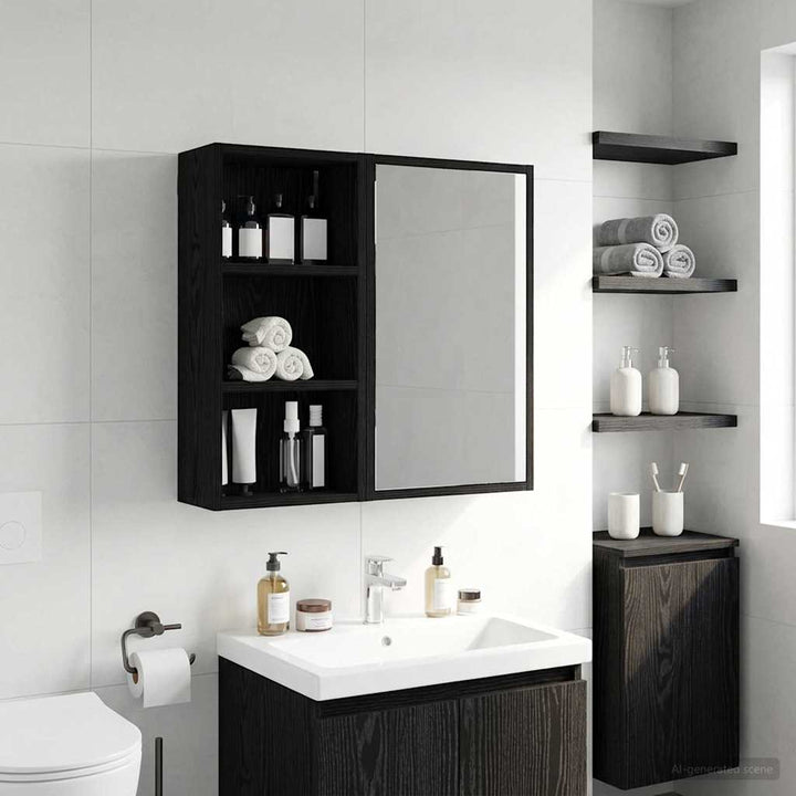 Badeværelsesvægskab Sort Eg 30 x 16 x 62,5 cm Konstrueret træ