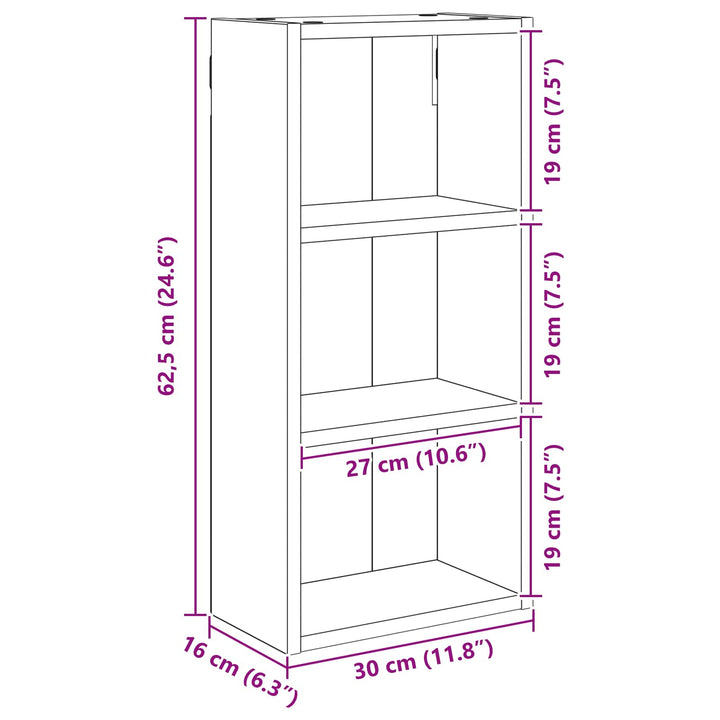 Badeværelsesvægskab Sort Eg 30 x 16 x 62,5 cm Konstrueret træ