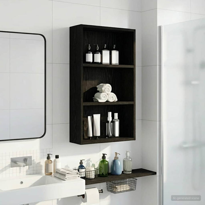 Badeværelsesvægskab Sort Eg 40 x 14 x 70 cm Konstrueret træ