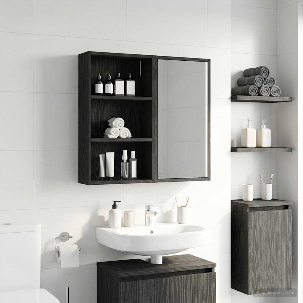 Badeværelsesvægskab Sort Eg 40 x 14 x 70 cm Konstrueret træ
