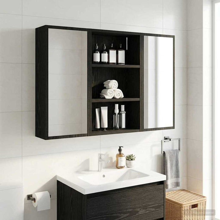 Badeværelsesvægskab Sort Eg 40 x 16 x 62,5 cm Konstrueret træ