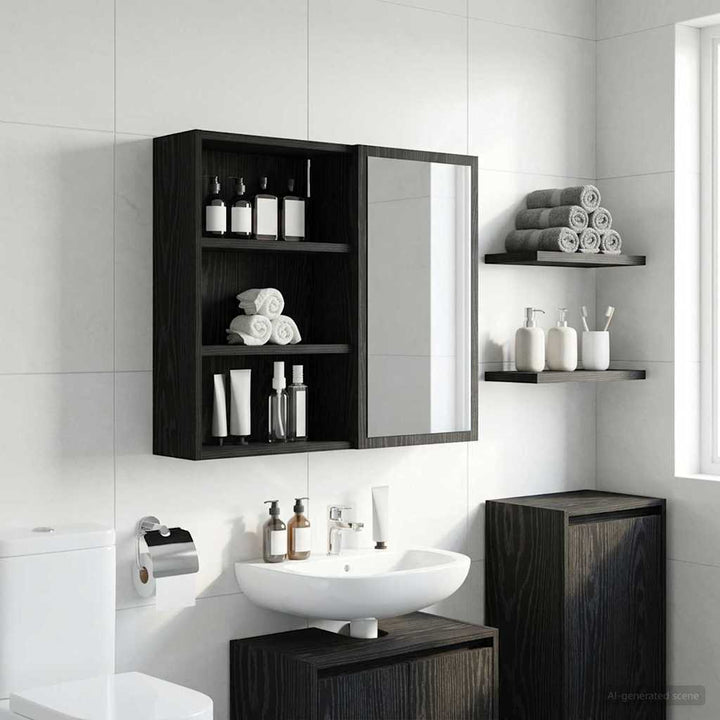 Badeværelsesvægskab Sort Eg 40 x 16 x 62,5 cm Konstrueret træ