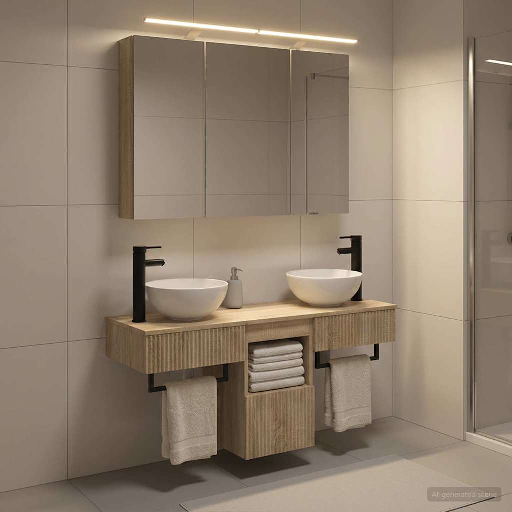 Badeværelsesskabsæt 4 stk. Sonoma-eg Konstrueret træ
