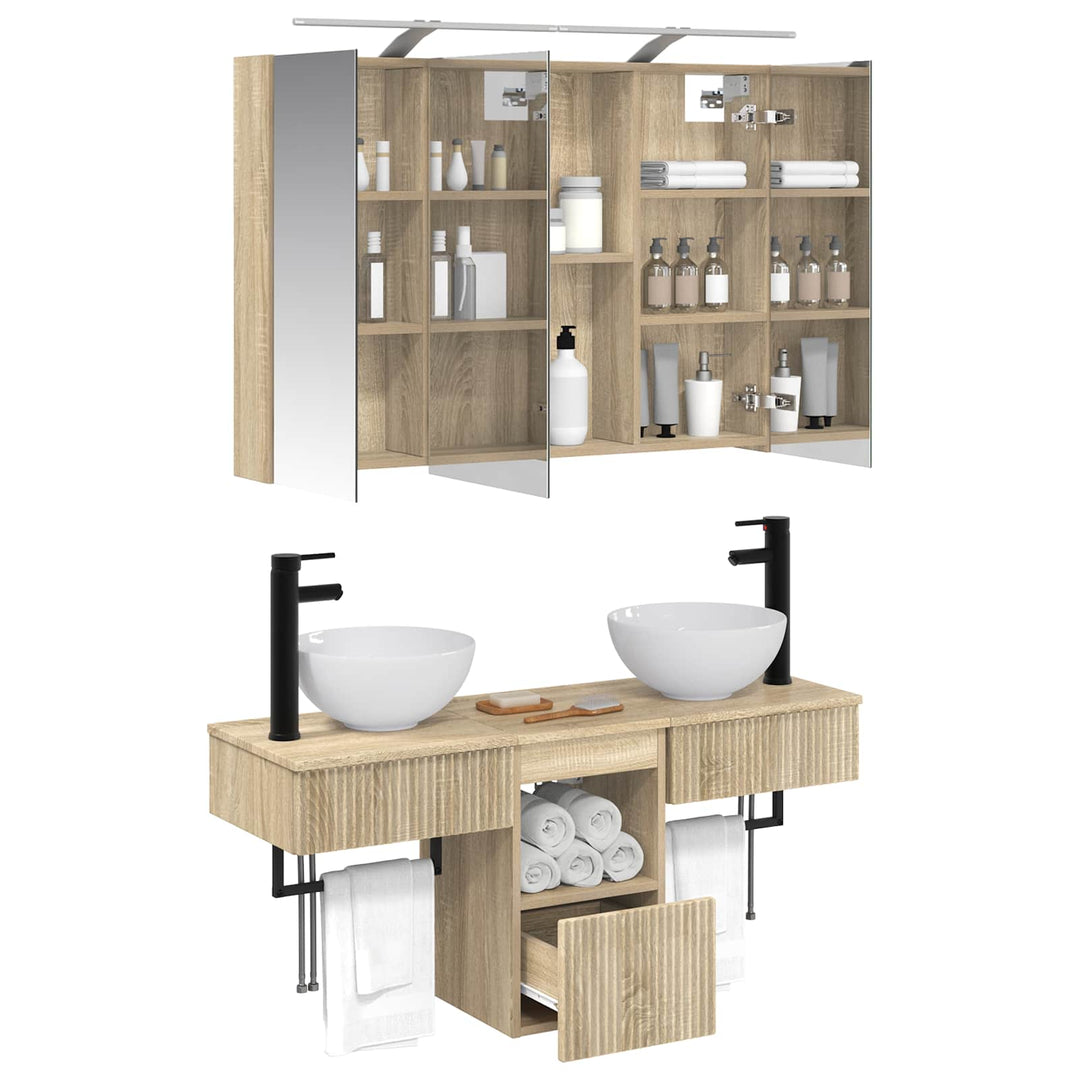 Badeværelsesskabsæt 4 pcs Sonoma-eg 100 x 14,5 x 70 cm