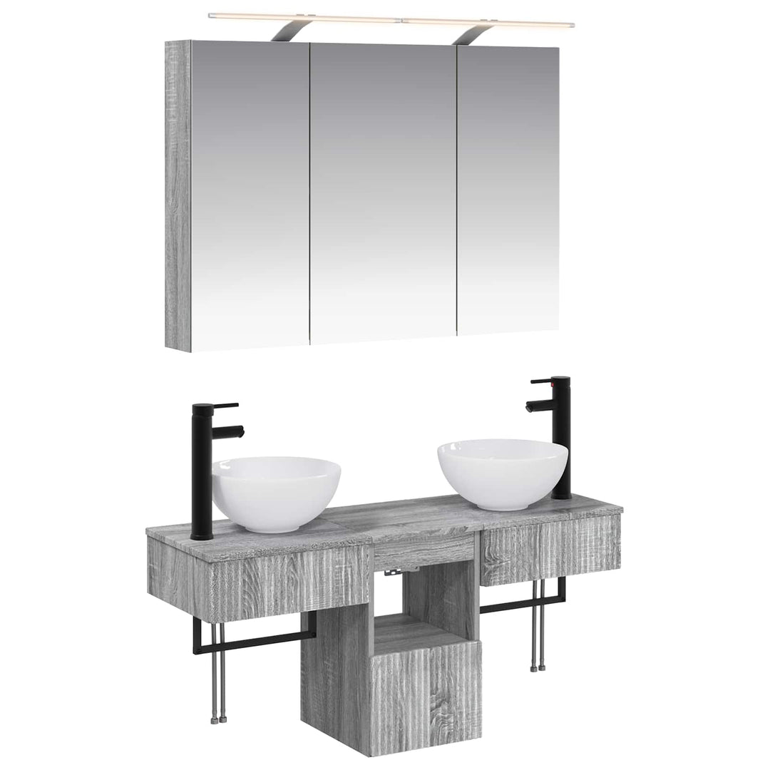Badeværelsesskabsæt 4 pcs Grå Sonoma 100 x 14,5 x 70 cm