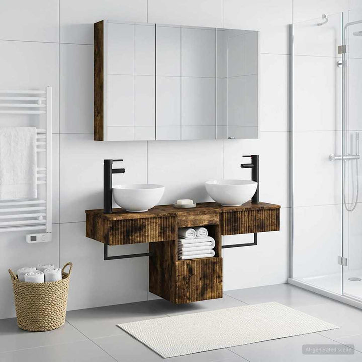 Badeværelsesskabsæt 4 pcs Røget eg 103,5 x 15,5 x 70 cm