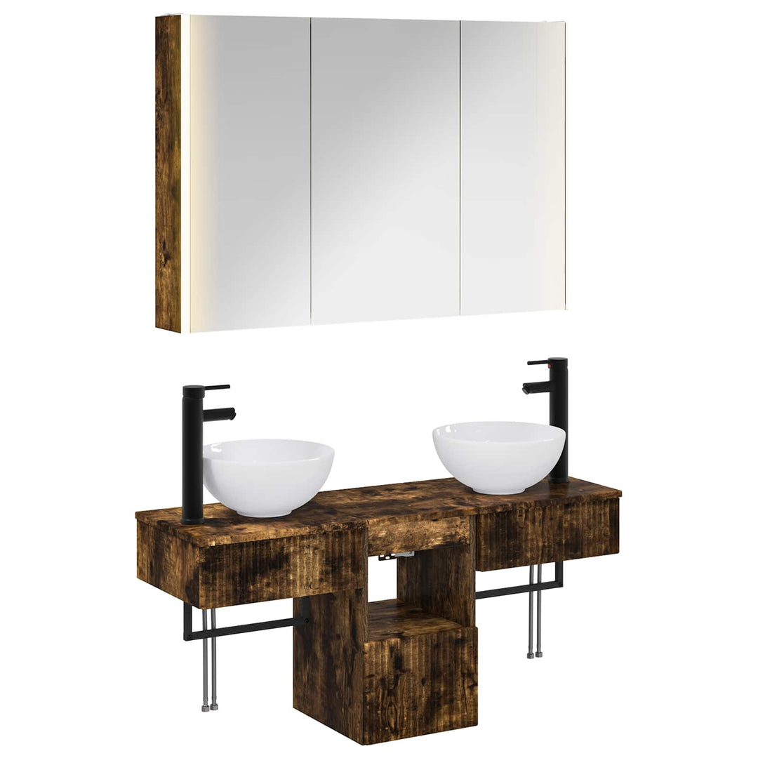 Badeværelsesskabsæt 4 pcs Røget eg 103,5 x 15,5 x 70 cm