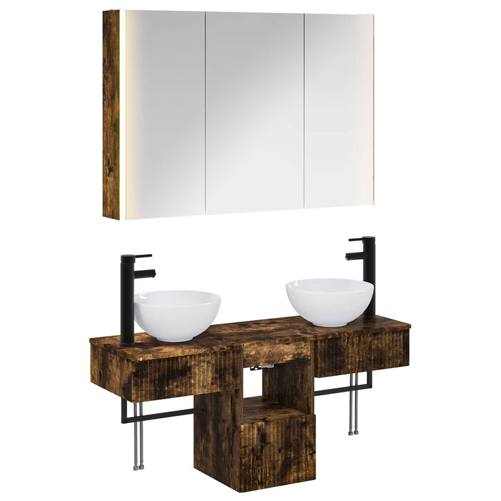 Badeværelsesskabsæt 4 pcs Røget eg 103,5 x 15,5 x 70 cm