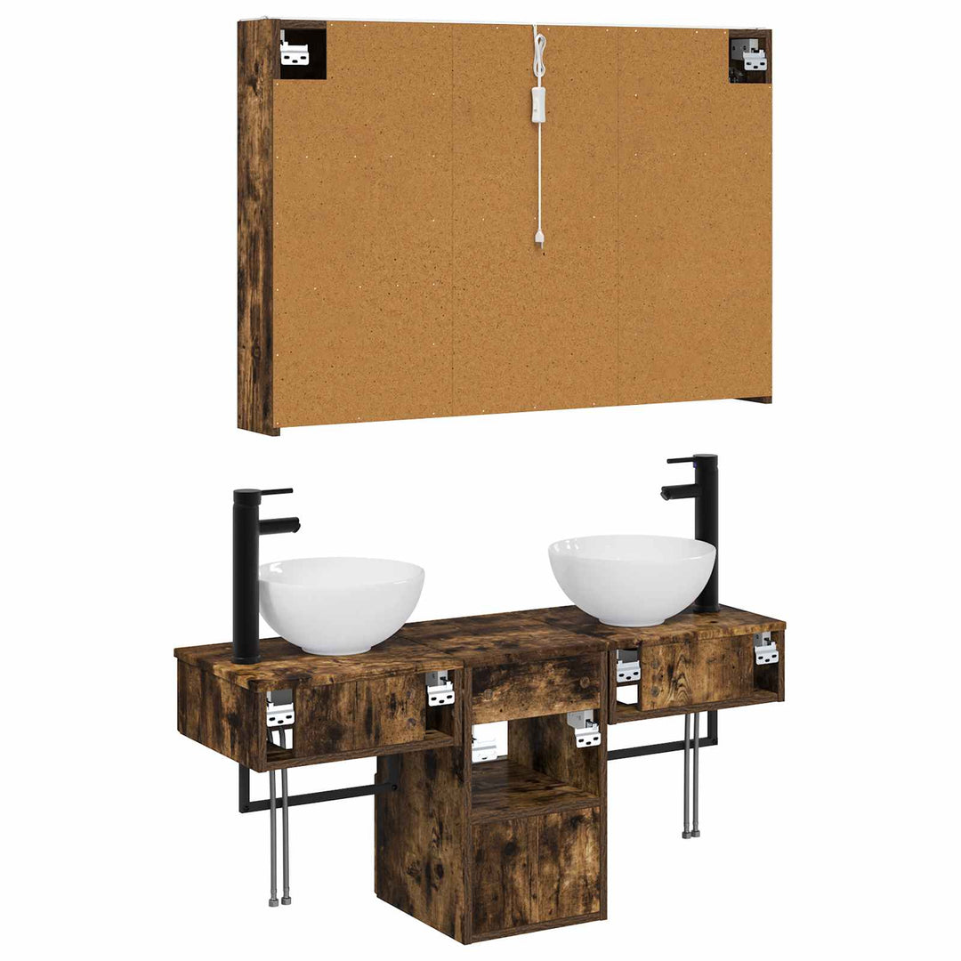 Badeværelsesskabsæt 4 pcs Røget eg 103,5 x 15,5 x 70 cm