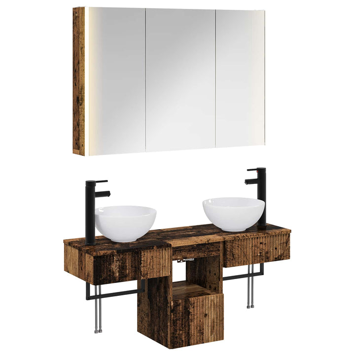 Badeværelsesskabsæt 4 pcs Gammelt træ 103,5 x 15,5 x 70 cm