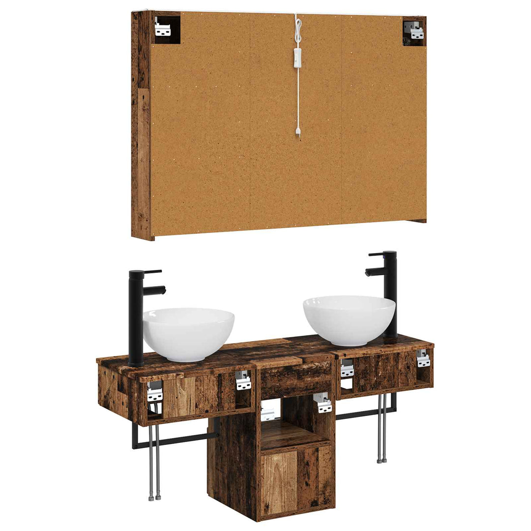 Badeværelsesskabsæt 4 pcs Gammelt træ 103,5 x 15,5 x 70 cm