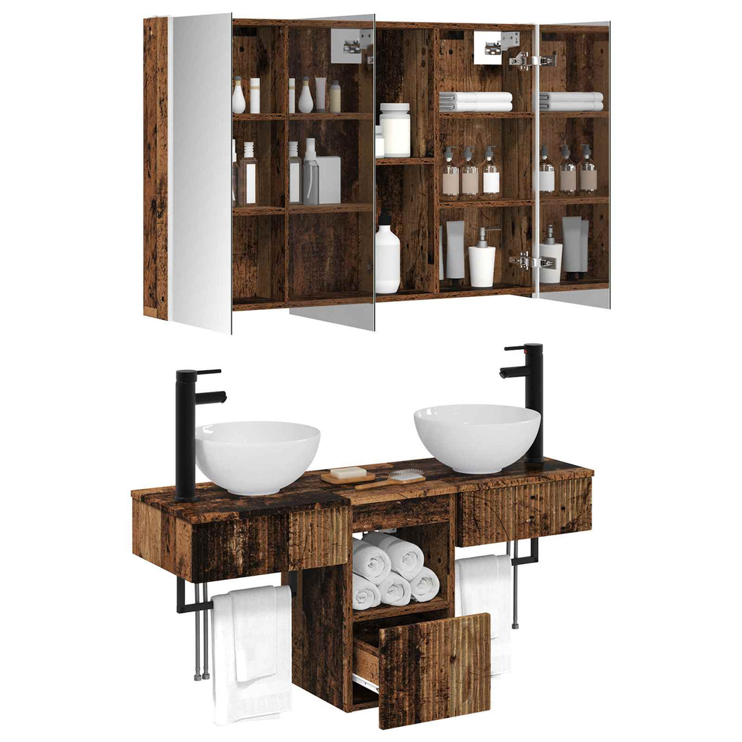 Badeværelsesskabsæt 4 pcs Gammelt træ 103,5 x 15,5 x 70 cm