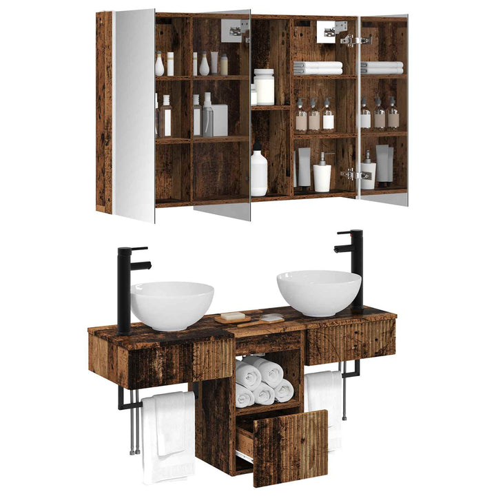 Badeværelsesskabsæt 4 pcs Gammelt træ 103,5 x 15,5 x 70 cm