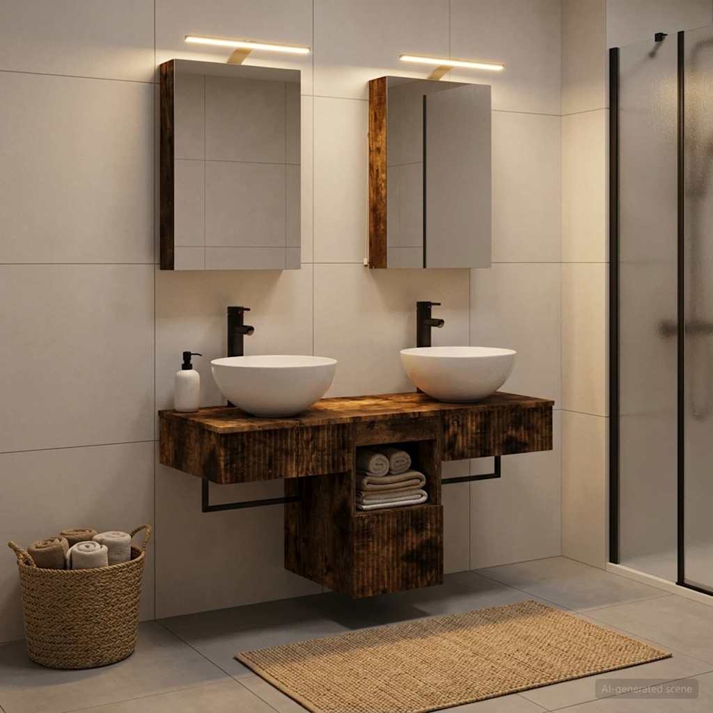 Badeværelsesskabsæt 5 pcs Røget eg 40 x 10,5 x 60,5 cm
