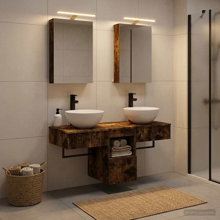 Badeværelsesskabsæt 5 pcs Røget eg 40 x 10,5 x 60,5 cm