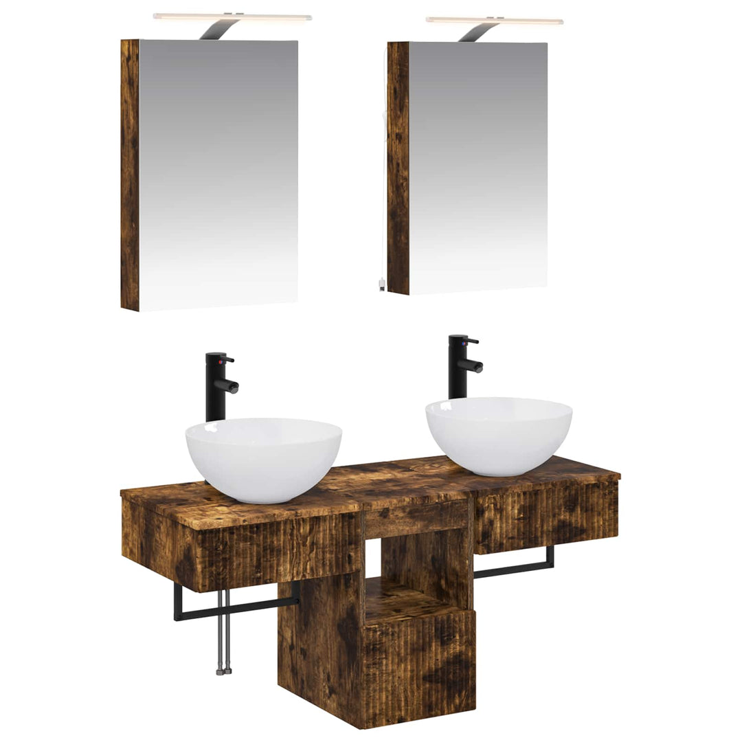 Badeværelsesskabsæt 5 pcs Røget eg 40 x 10,5 x 60,5 cm