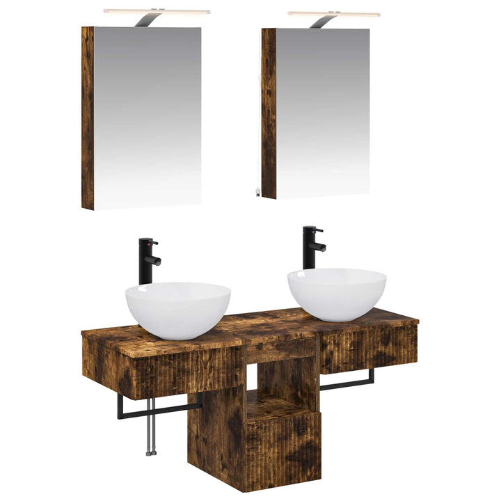 Badeværelsesskabsæt 5 pcs Røget eg 40 x 10,5 x 60,5 cm