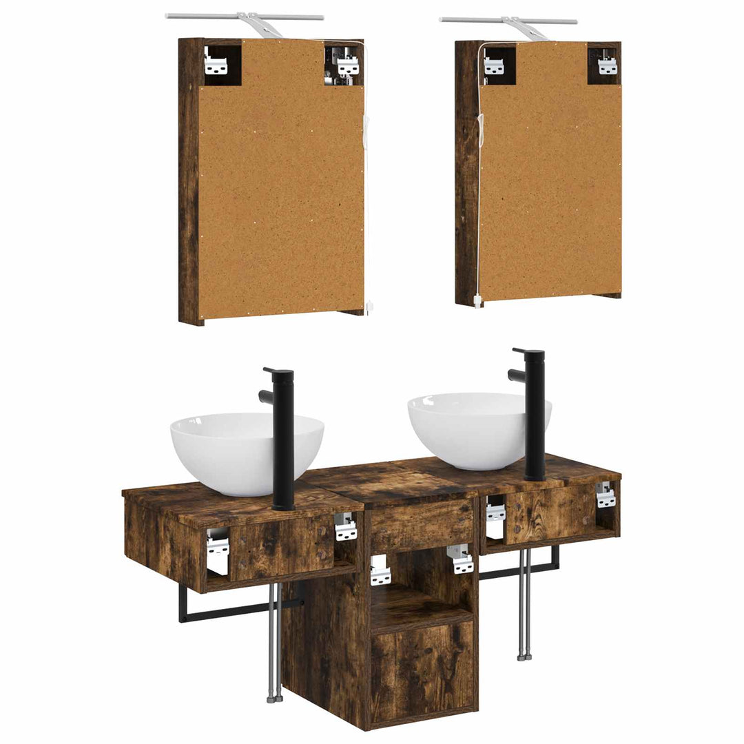Badeværelsesskabsæt 5 pcs Røget eg 40 x 10,5 x 60,5 cm