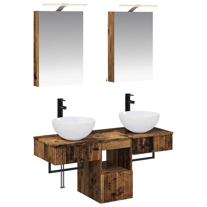 Badeværelsesskabsæt 5 pcs Gammelt træ 40 x 10,5 x 60,5 cm