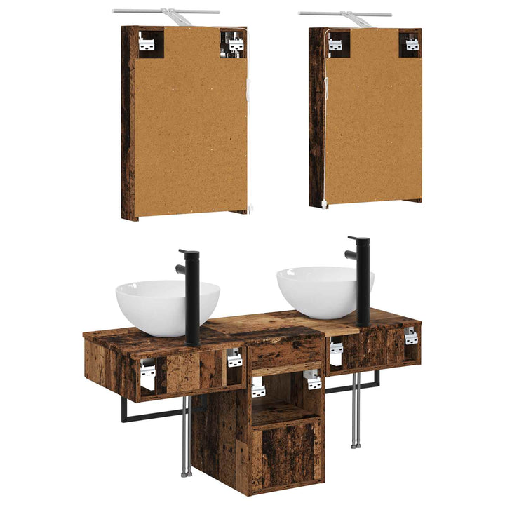 Badeværelsesskabsæt 5 pcs Gammelt træ 40 x 10,5 x 60,5 cm