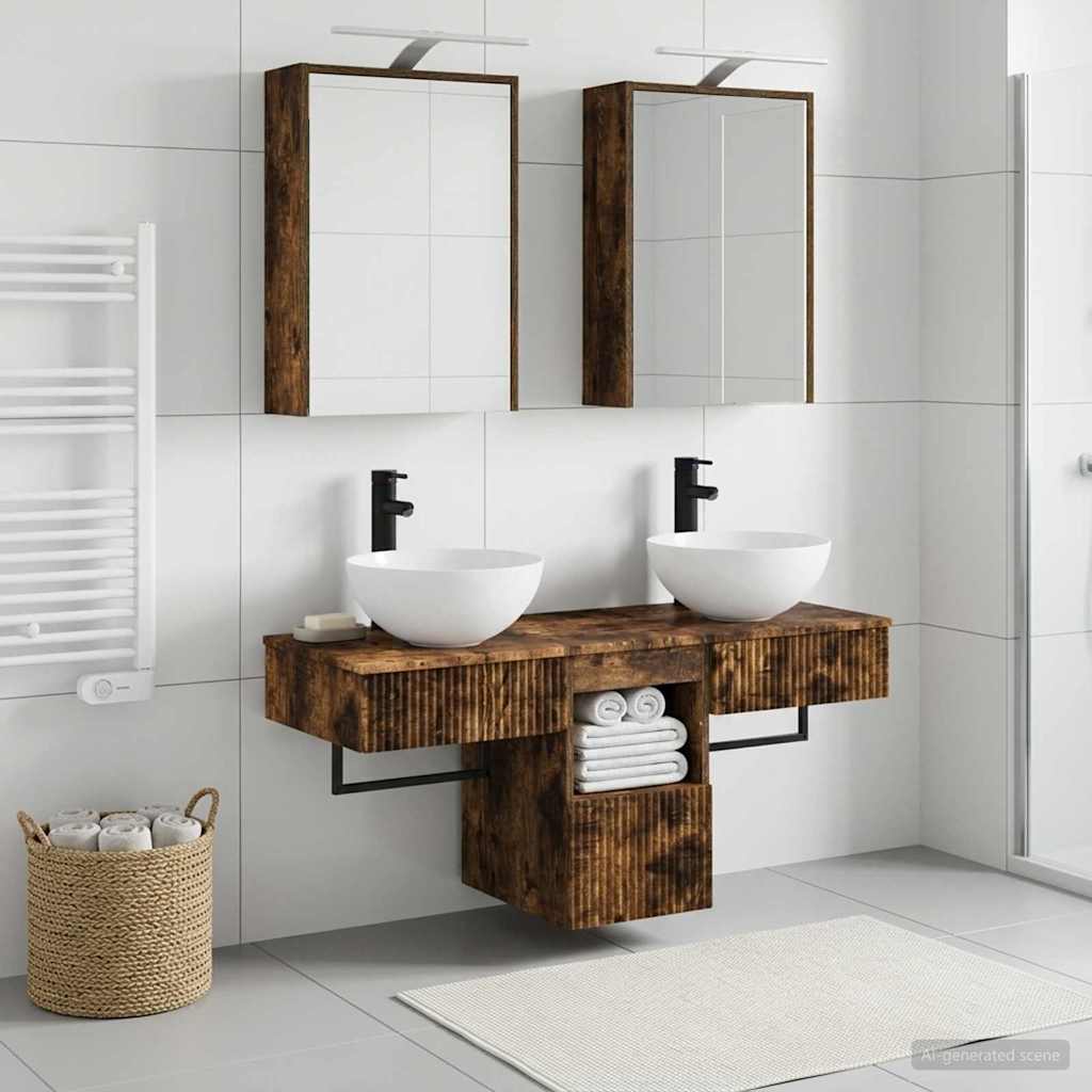 Badeværelsesskabsæt 5 pcs Røget eg 43 x 16 x 62,5 cm