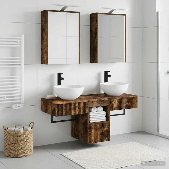 Badeværelsesskabsæt 5 pcs Røget eg 43 x 16 x 62,5 cm