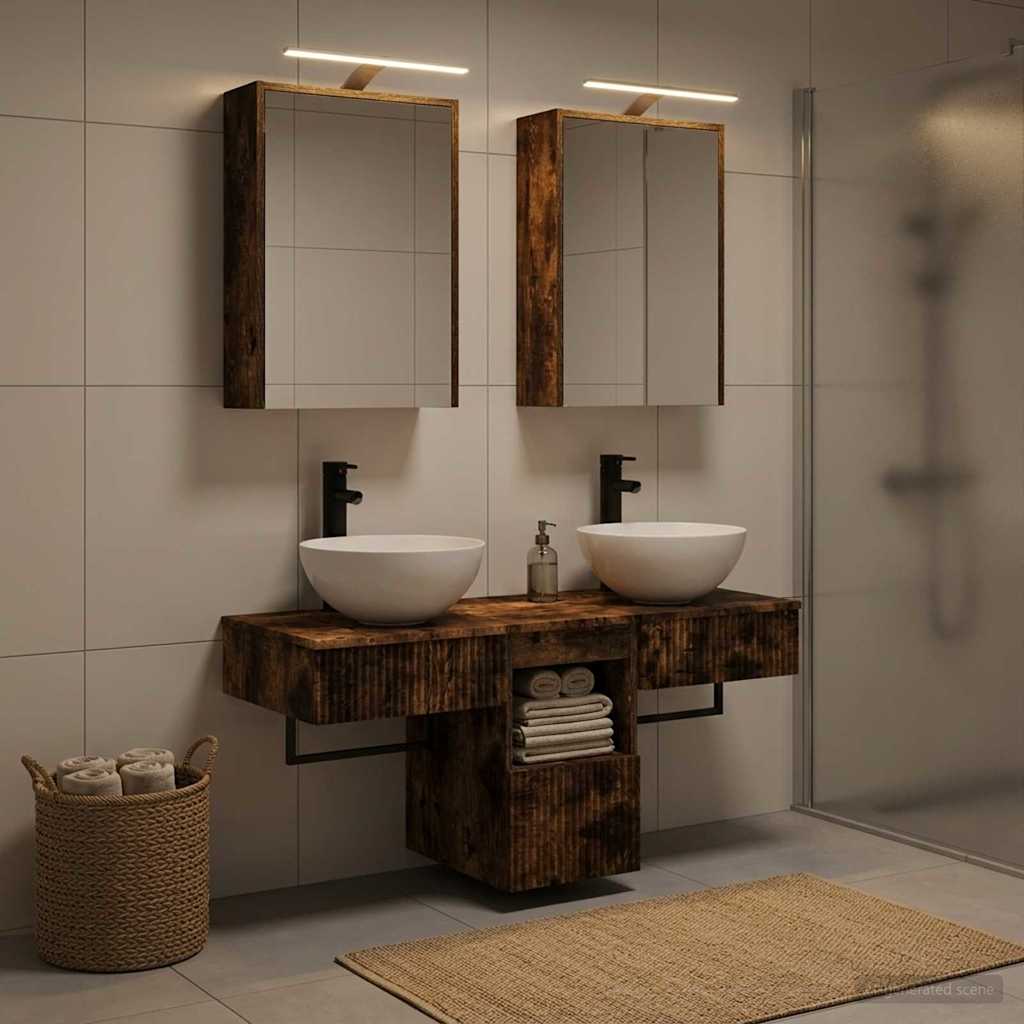 Badeværelsesskabsæt 5 pcs Røget eg 43 x 16 x 62,5 cm
