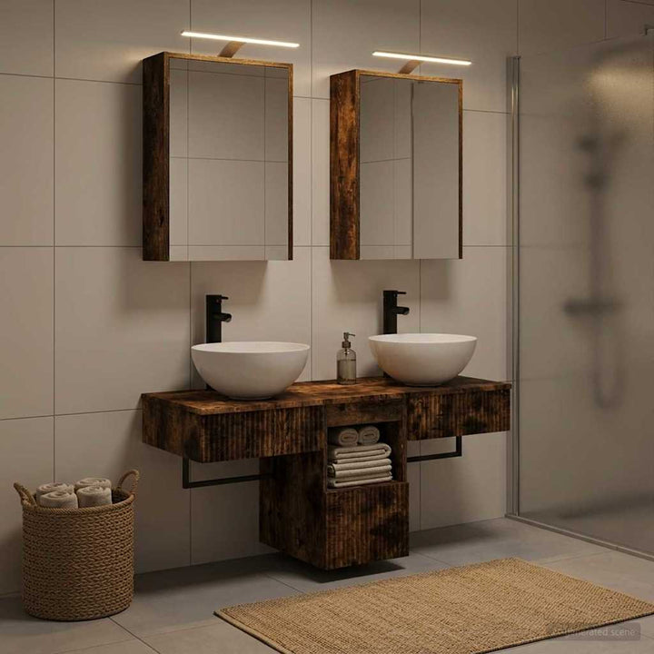 Badeværelsesskabsæt 5 pcs Røget eg 43 x 16 x 62,5 cm