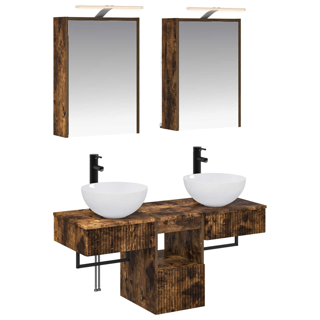 Badeværelsesskabsæt 5 pcs Røget eg 43 x 16 x 62,5 cm