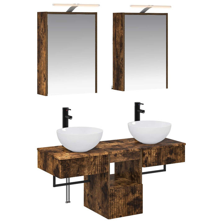 Badeværelsesskabsæt 5 pcs Røget eg 43 x 16 x 62,5 cm