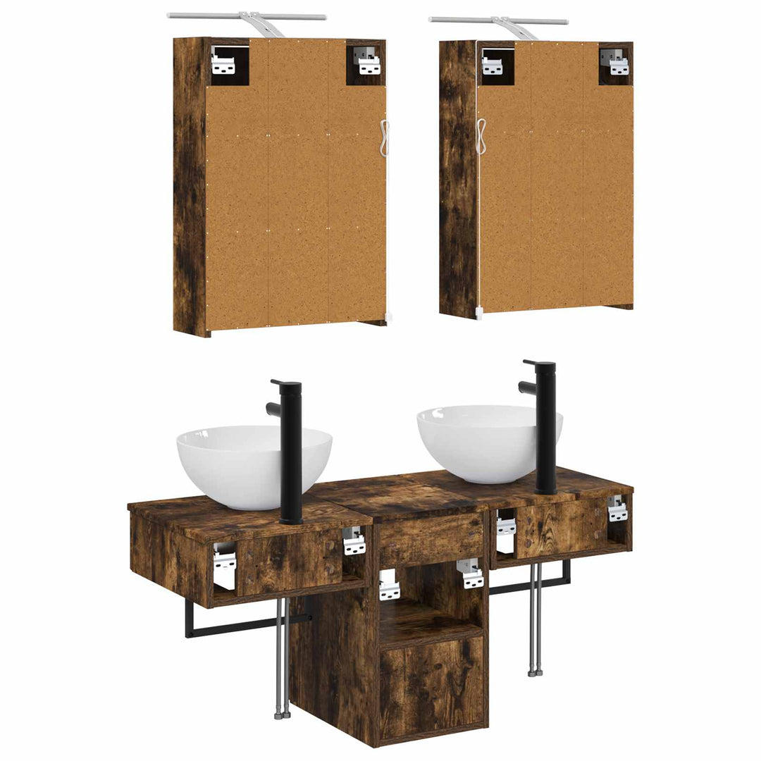 Badeværelsesskabsæt 5 pcs Røget eg 43 x 16 x 62,5 cm