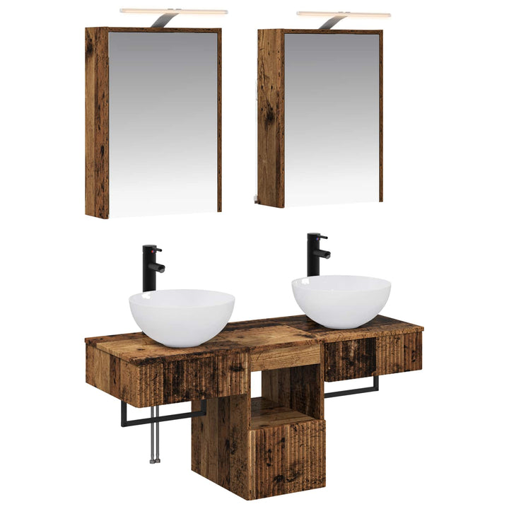 Badeværelsesskabsæt 5 pcs Gammelt træ 43 x 16 x 62,5 cm