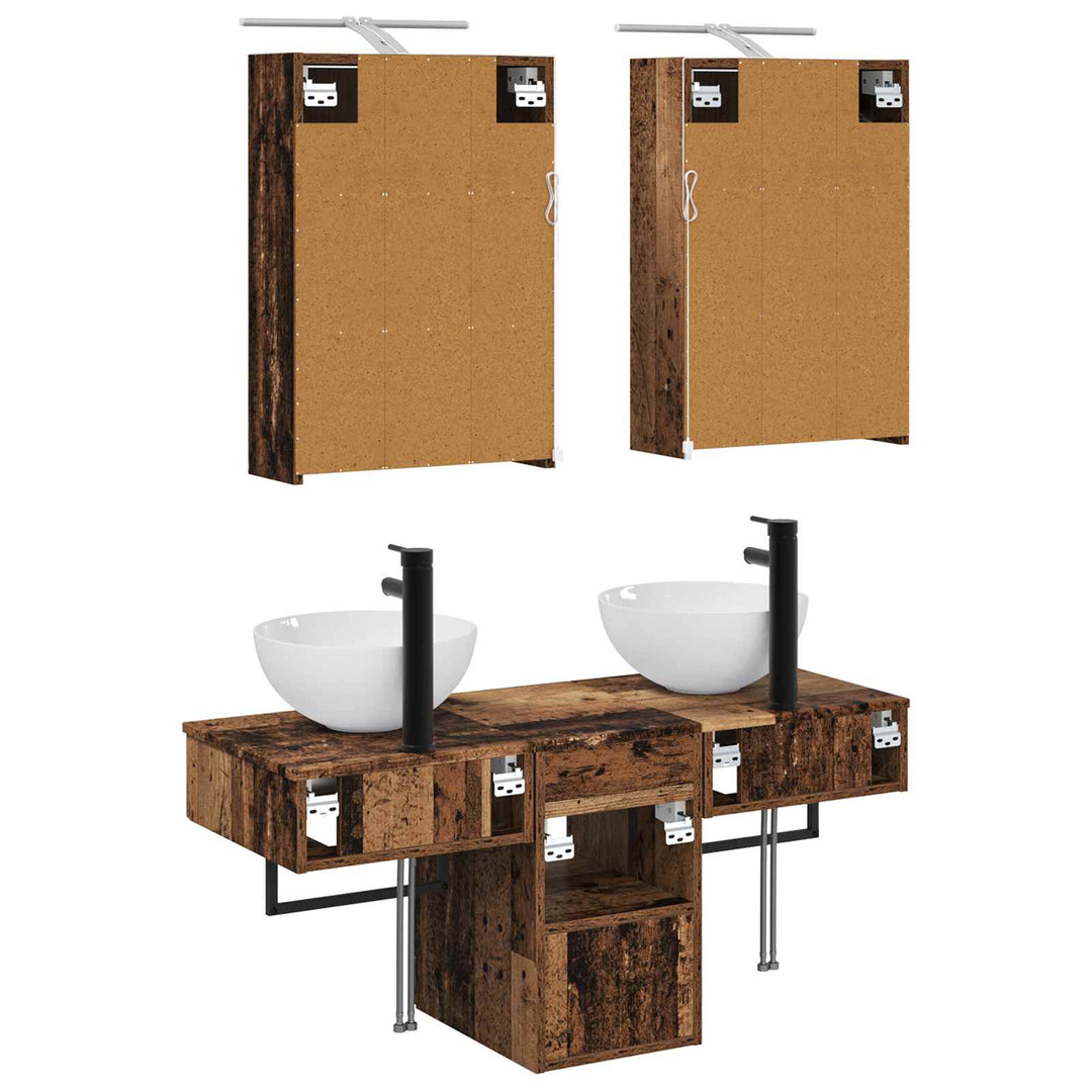 Badeværelsesskabsæt 5 pcs Gammelt træ 43 x 16 x 62,5 cm