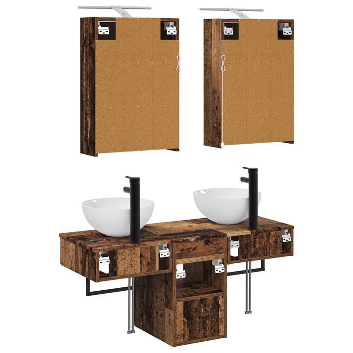 Badeværelsesskabsæt 5 pcs Gammelt træ 43 x 16 x 62,5 cm
