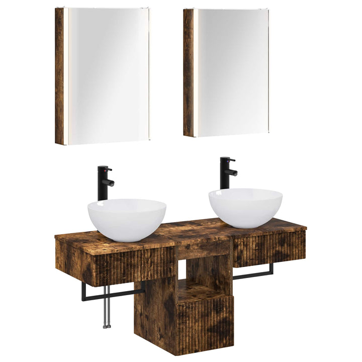 Badeværelsesskabsæt 5 pcs Røget eg 43 x 11,5 x 60,5 cm