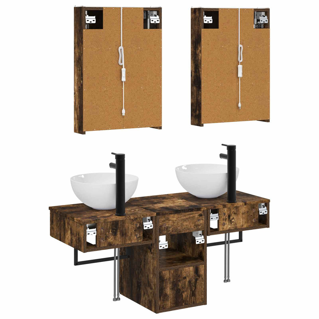 Badeværelsesskabsæt 5 pcs Røget eg 43 x 11,5 x 60,5 cm